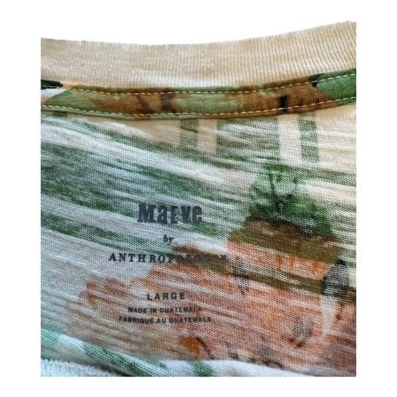 Anthropologie | Maeve Cropped Floral Striped Print Short Sleeve Tee - Size L - Picture 4 of 7